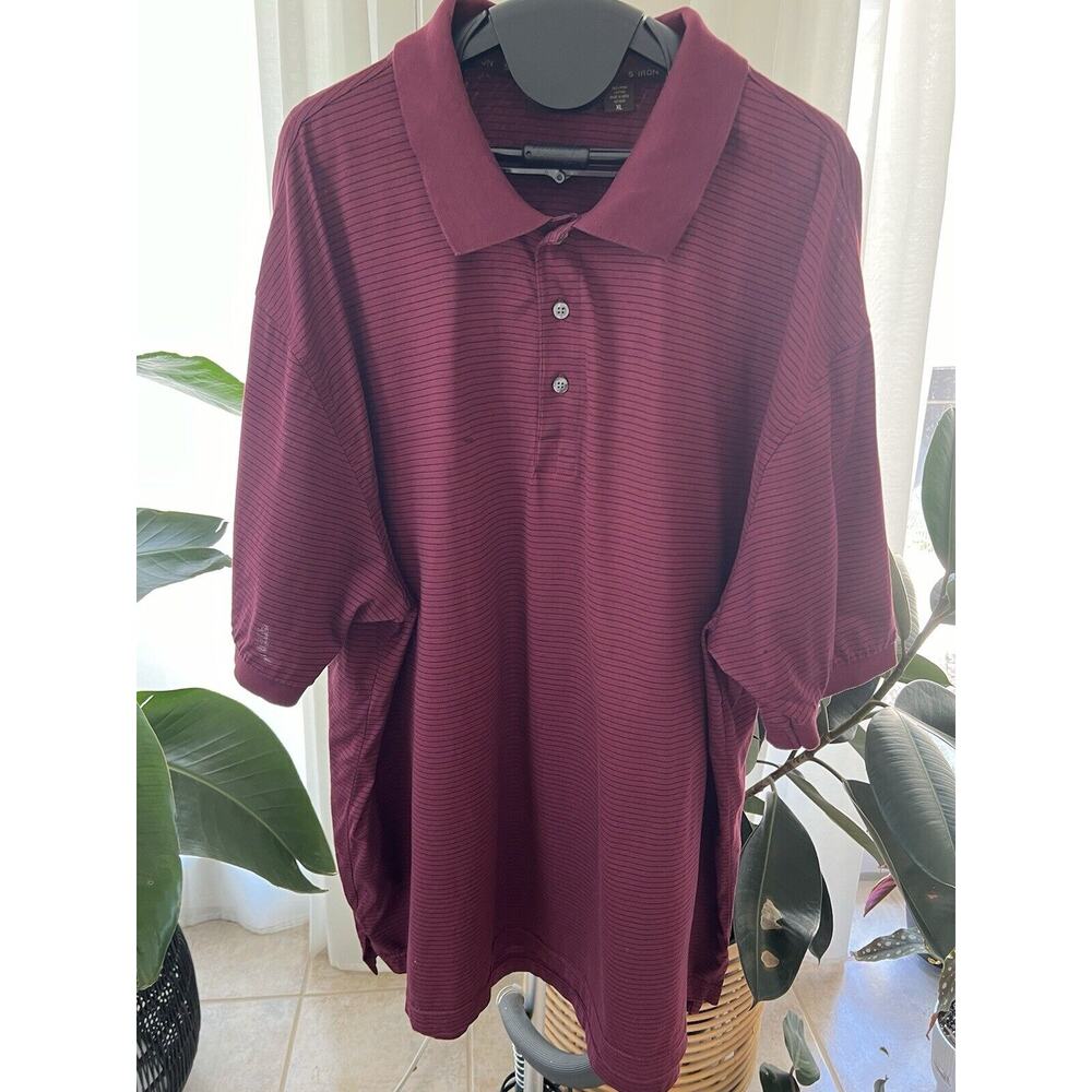 Tasso Elba Five Iron Play Dry Golf Polo Shirt Size XL Maroon & Black Stripes
